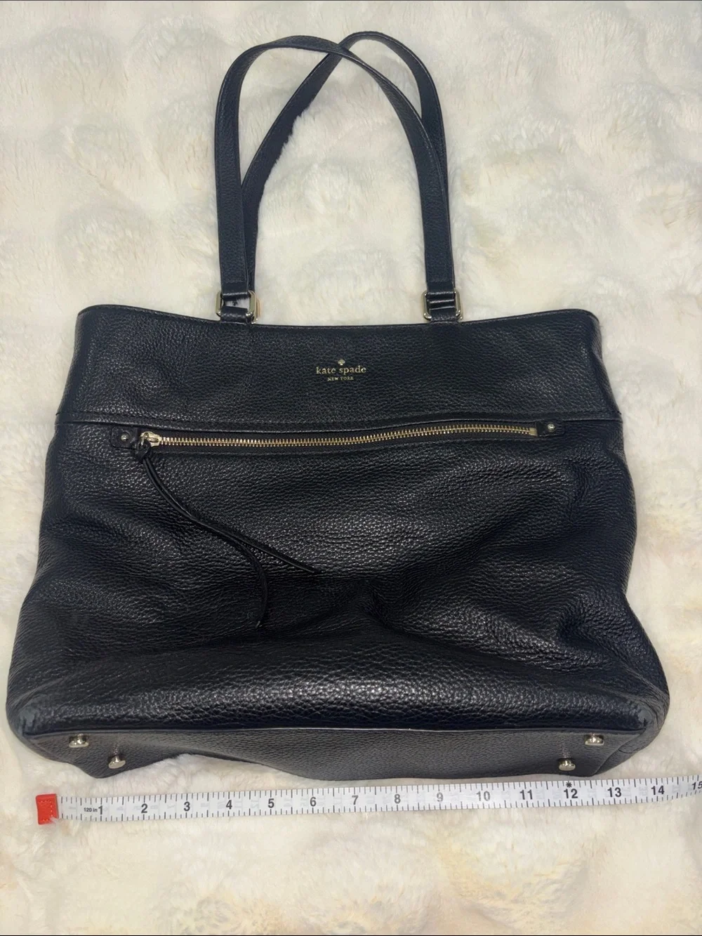 kate spade Black Pebbled Leather Shoulder Tote with Front Zip